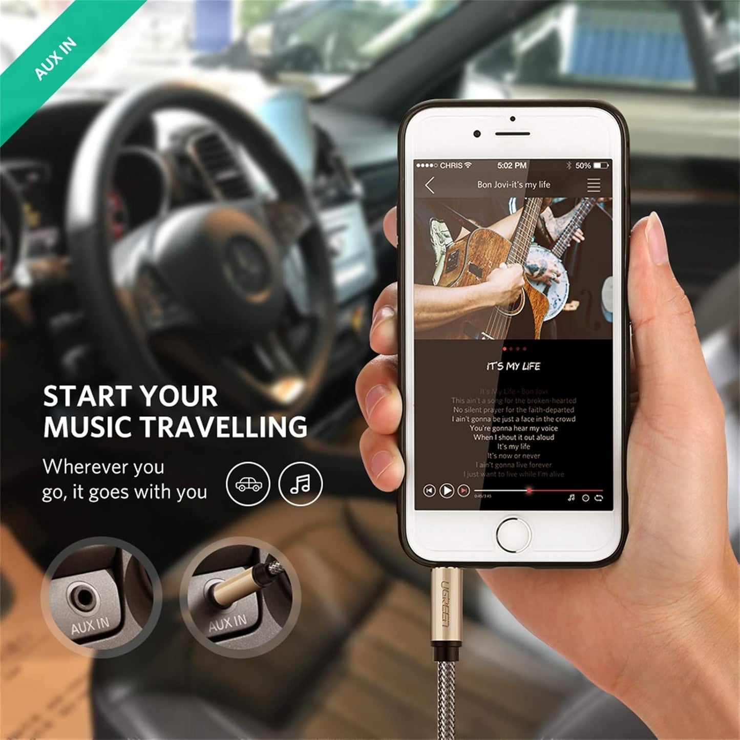 3.5Mm Male to Male Auxiliary Aux Stereo Professional Hifi Cable with Silver-Plating Copper Core, Gold Plated, Nylon Braid, Tangle-Free for for Audiophile/Musical Lovers Silver, 1M 3Ft