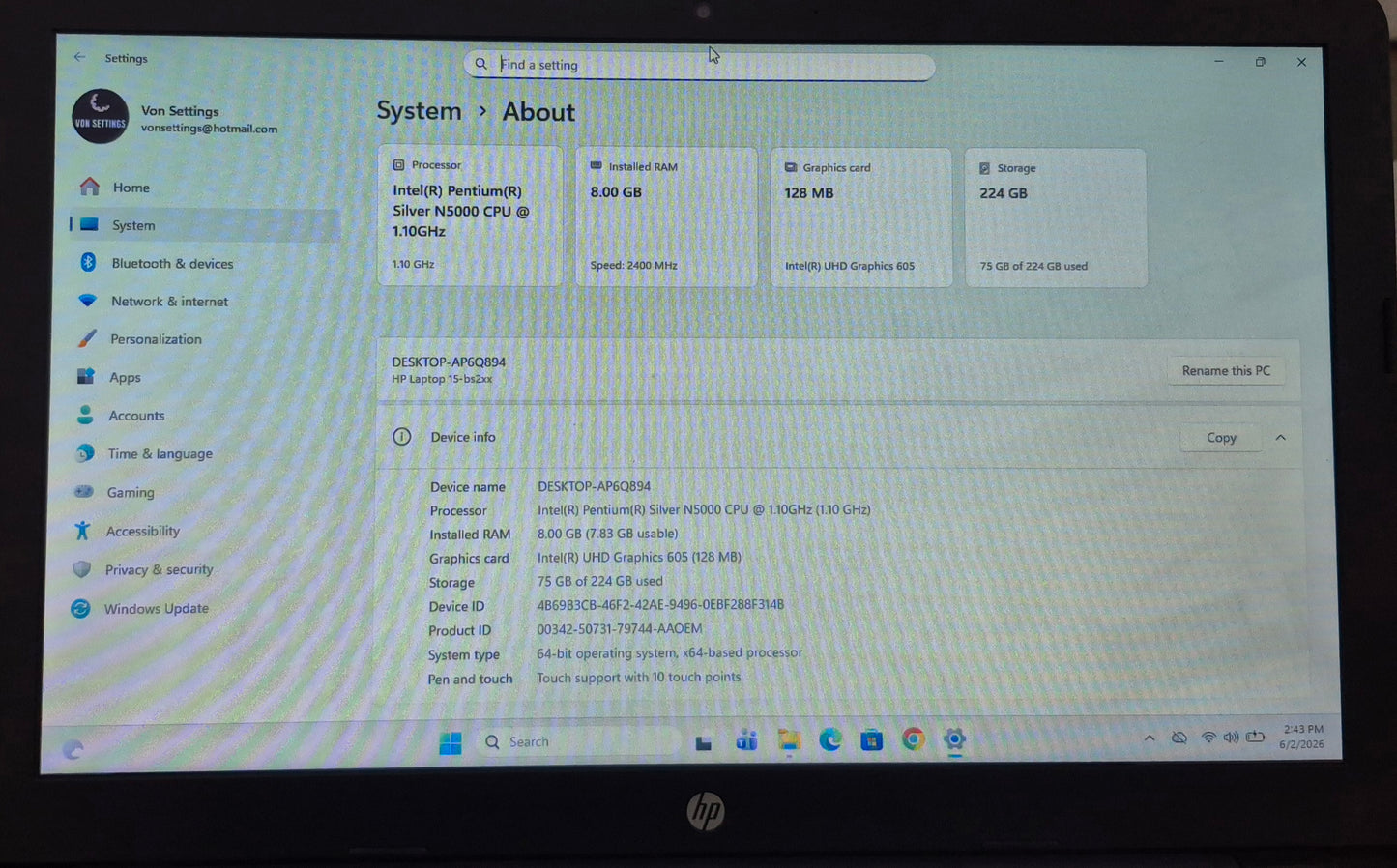 Laptop HP 15-bs2xx (Used Like New)