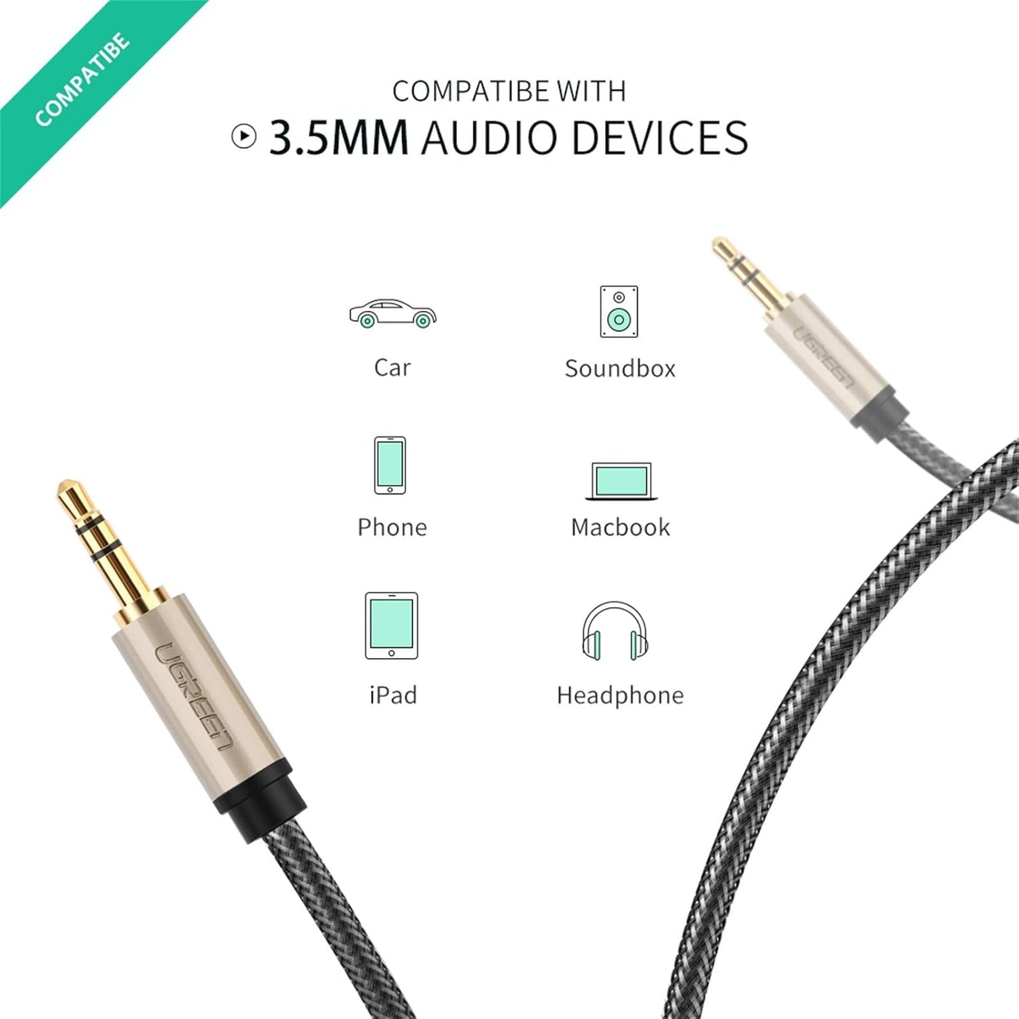 3.5Mm Male to Male Auxiliary Aux Stereo Professional Hifi Cable with Silver-Plating Copper Core, Gold Plated, Nylon Braid, Tangle-Free for for Audiophile/Musical Lovers Silver, 1M 3Ft
