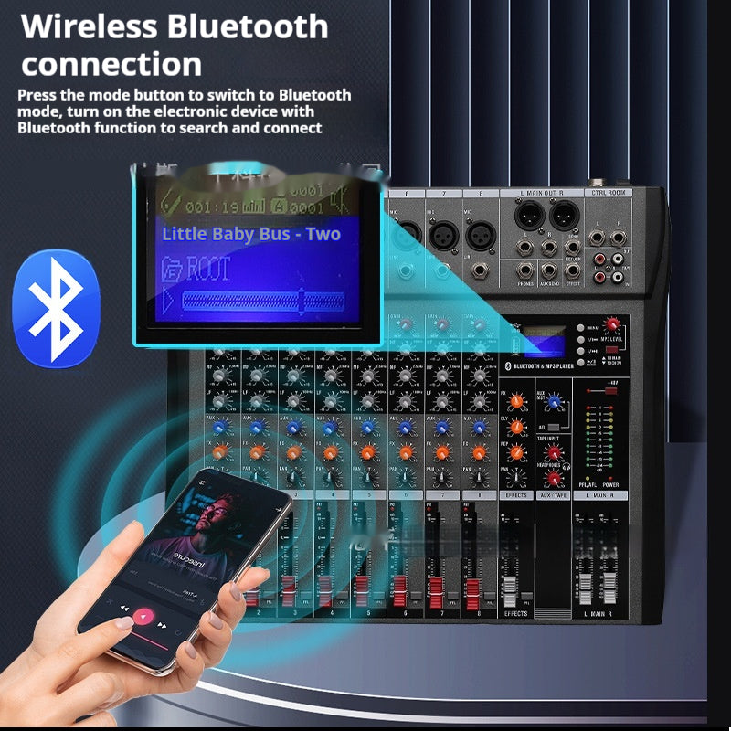 CT8 Professional 8-Way Mixer USB with Bluetooth Monitor DJ Console Audio Mixer